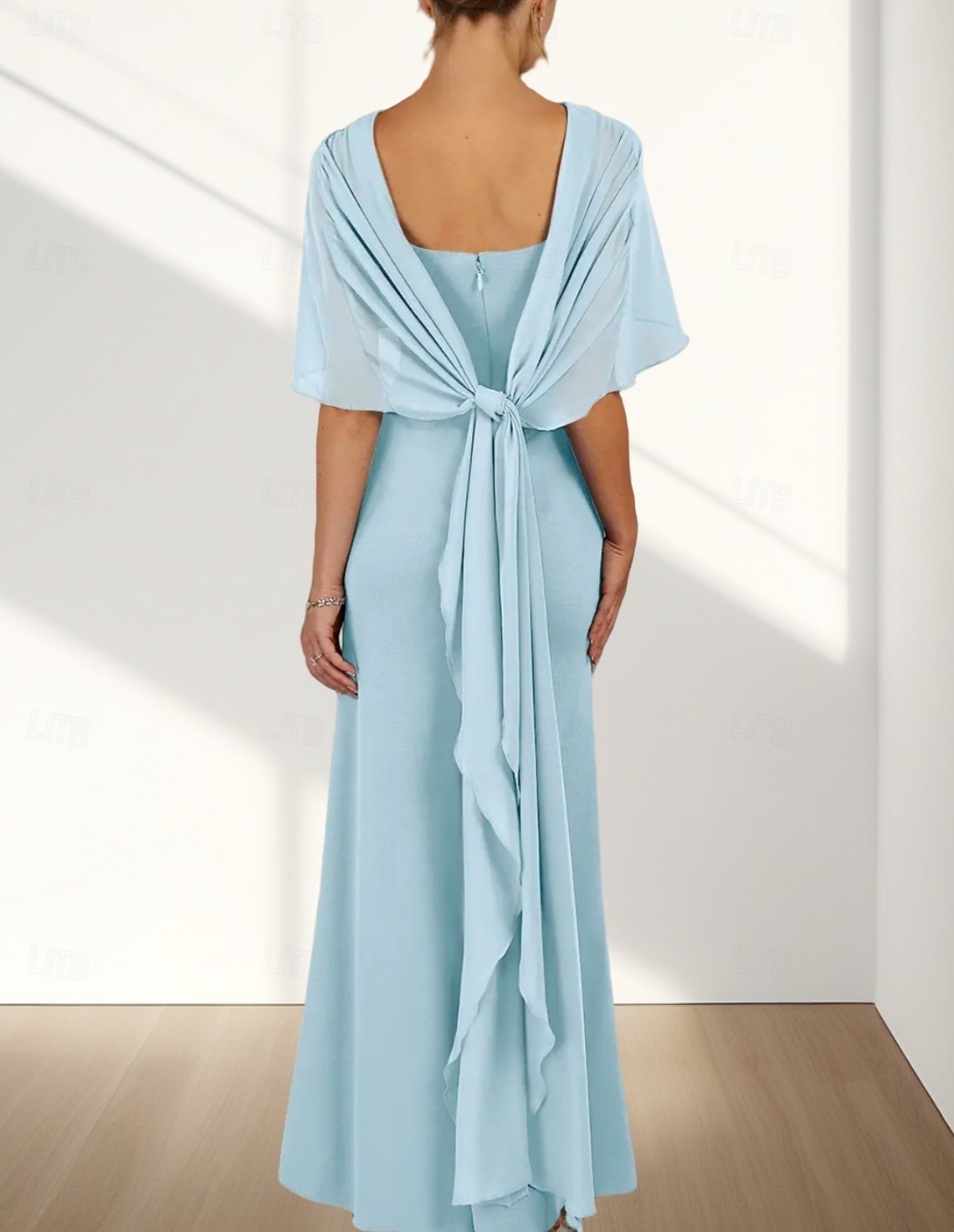 Rochii pentru invitate de nuntă în stil sirenă  trumpet Rochie elegantă pentru invitat de nuntă Angajament Lungime la podea Fără mâneci Guler rotund Chiffon cu volane 2025 - $158.99 –P4