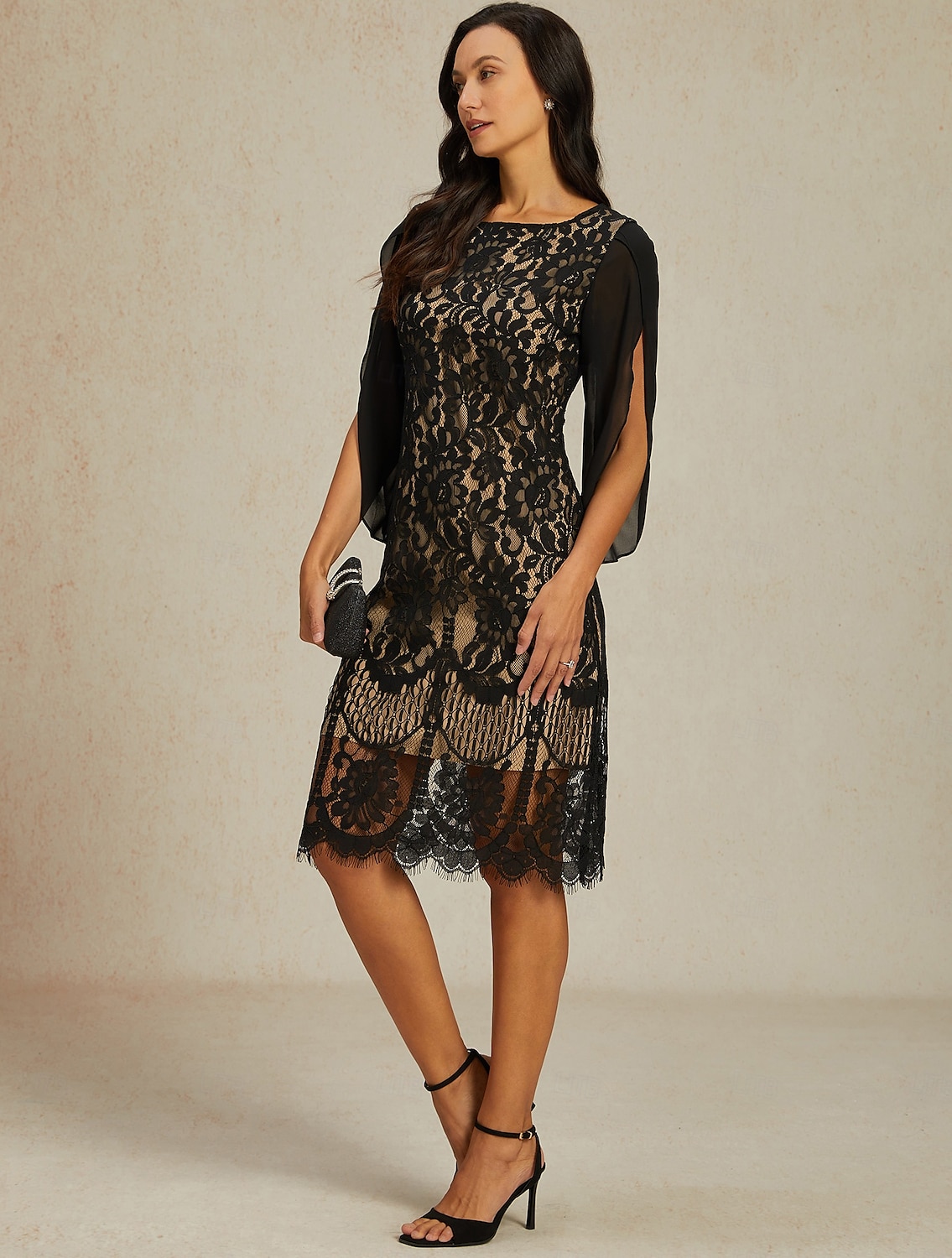 Damen Normal Minikleid schwarzes kleid Elegant Vintage Geteilte Ärmel Party kleid hochzeitsgast Cocktailparty Regular Fit 3/4 Ärmel Rundhalsausschnitt Schwarz Sommer Frühling Herbst 2025 - $66.99 –P5