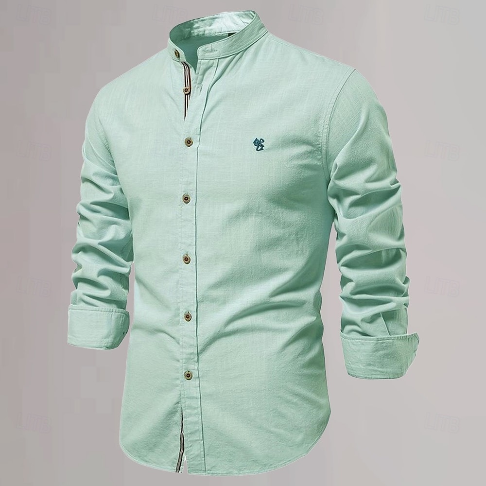 Per uomo Camicia con colletto cinese Camicia con colletto alla coreana Camicia in cotone e lino Semplice Vacanza Casual Quotidiano Nero Bianco Verde chiaro Blu scuro Manica Lunga Colletto alla coreana del 2025 a $25.99 –P11