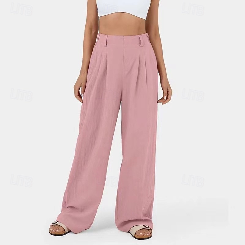 Damen Hose aus Baumwollleinen Palazzo-Hose Mode Streetwear Komfort Volle Länge Mittlere Taille Einfach Plissiert Tasche Bequem Außenbereich Straße Alltagskleidung Ausgehen Dunkelbraun Schwarz 2025 - $27.99 –P2
