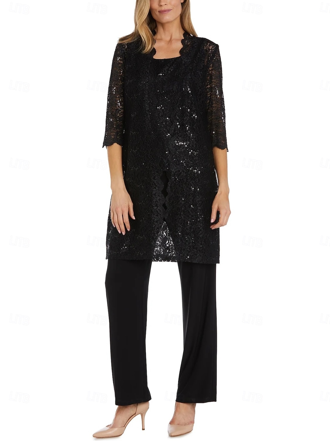Macacão Vestido Para Mãe dos Noivos Convidado do casamento Igreja Elegante Vintage Gola Redonda Longo Chiffon Renda Manga Longa com Lantejoulas Bordado 2025 de 2025 por $158.99 –P7