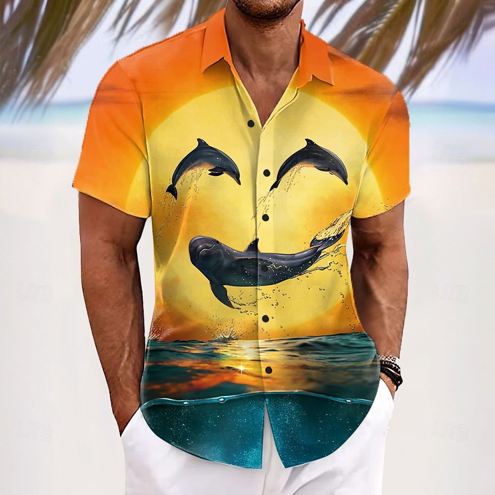 Dolphin's Smile von Vincent Hie Herren Delfin Meerestiere Hawaiihemd Kurzarm Button Up Designerhemd limitierte Künstleredition 2025 - $23.99 –P1