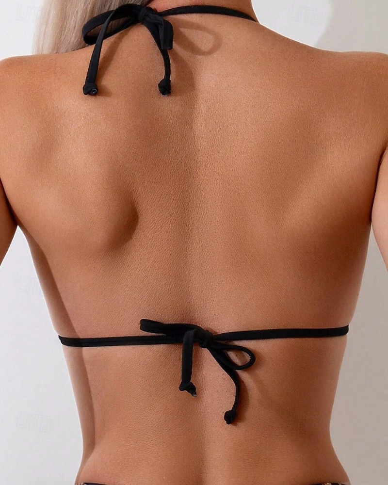 Femmes Maillots de Bain Bikini 2 pièces Maillot de bain Dos nu Tropical Tenues de plage Motif Zèbre Col Halter Sans manches Maillots de bain de 2025 ? $22.99 –P7