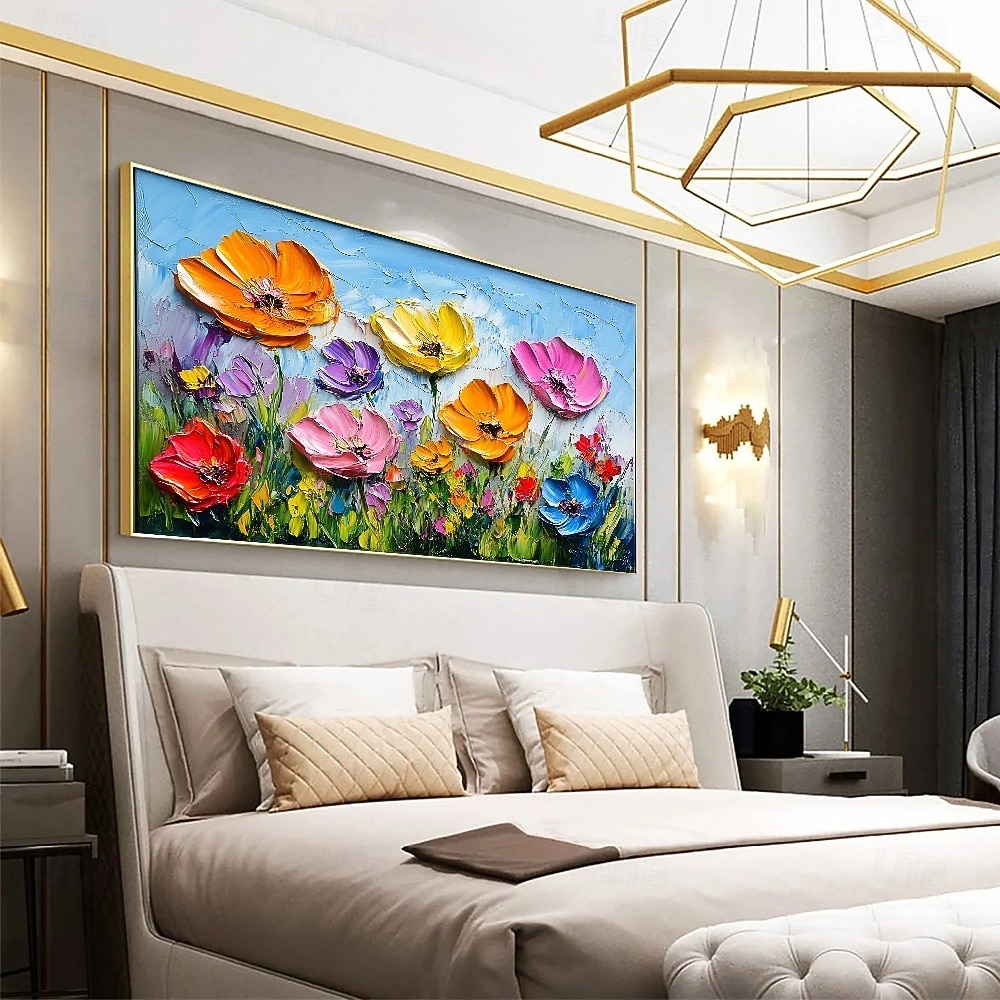 Peinture de fleurs sauvages faite à la main, texture 3D peinte à la main, peinture de fleurs en fleurs, toile extra large, peintures à l'huile de flore, art mural, peintures à l'huile botaniques, de 2025 ? $82.99 –P4