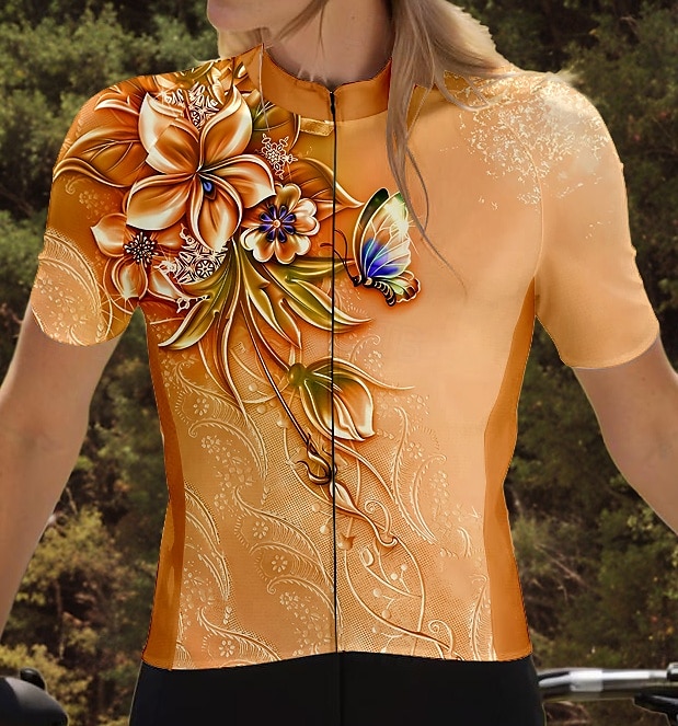 Damen Radtrikot Kurzarm Fahhrad Trikot Oberteil mit 3 Gesäßtaschen Atmungsaktiv Schnelltrocknend Feuchtigkeitsableitend Reflektierende Streifen Orange Sport Bekleidung 2025 - $28.99 –P3