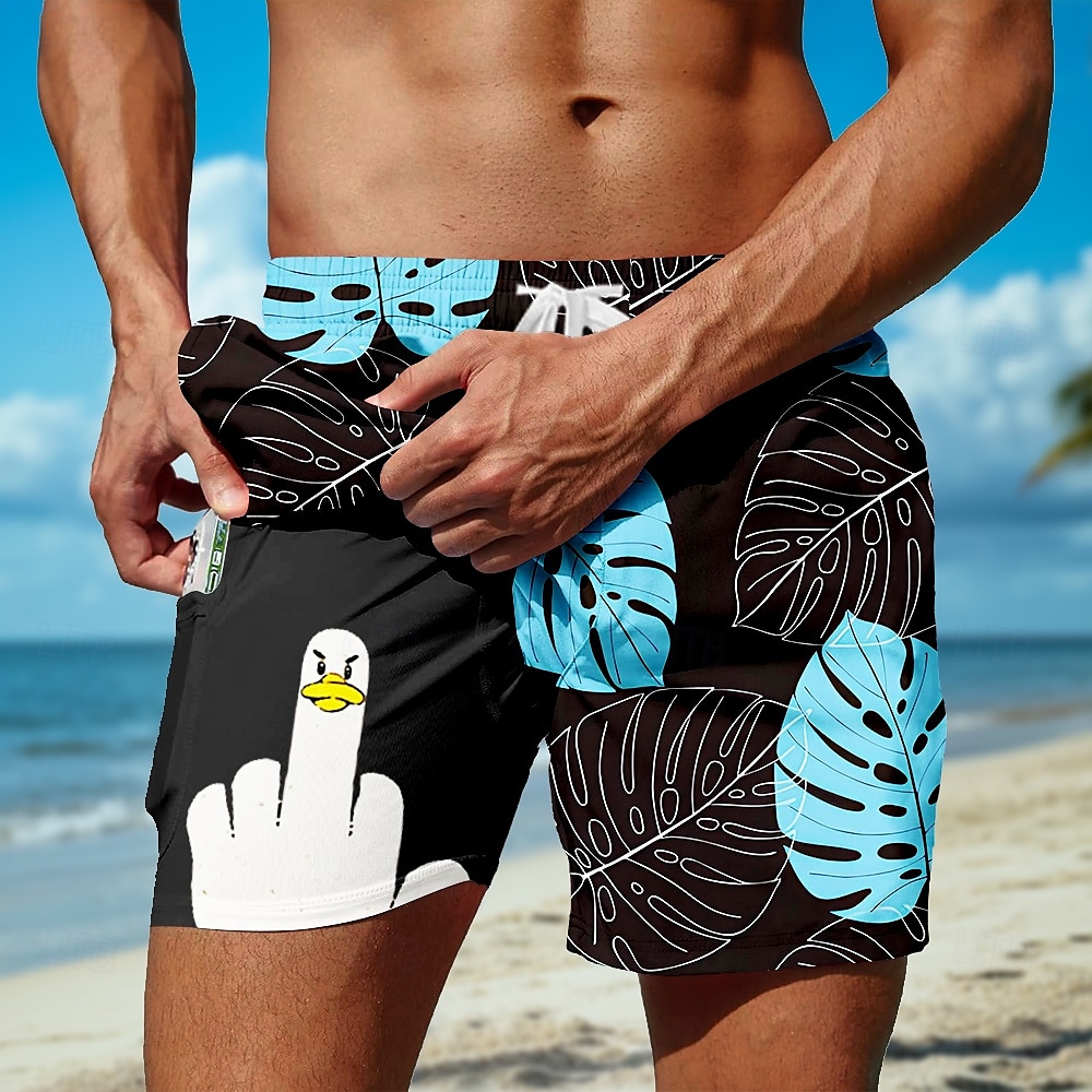 Herre Morsom And Palmeblad Fôret shorts 2 i 1 svømmeshorts Badeshorts Medium Midje Hawaiisk Feriereise Ferie Strand Klær Sidelommer Med kompresjonsforing Elastisk snøring i midjen Designer Klær 2025 - $21.99 –P4