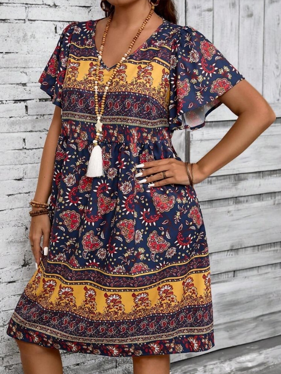 Women's Mini Dress Casual Dress Floral Dress Summer Dress Boho Dress Fashion Modern Daily Beach Weekend Regular Fit Floral Short Sleeve V Neck Black White Royal Blue Blue Summer 2025 - $17.99 –P9