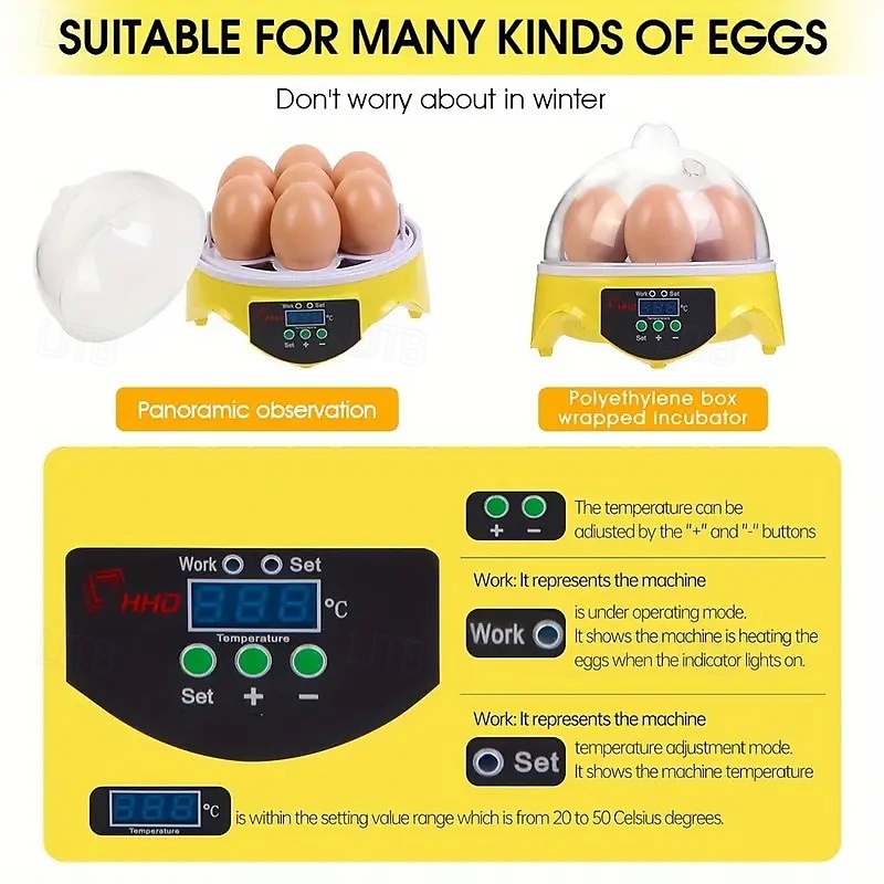 Small Family Use Egg Incubator Automatic Temperature Control Intelligent Incubator 7-egg Capacity Suitable for Chickens Ducks Turtles Birds 2025 - $47.99 –P8