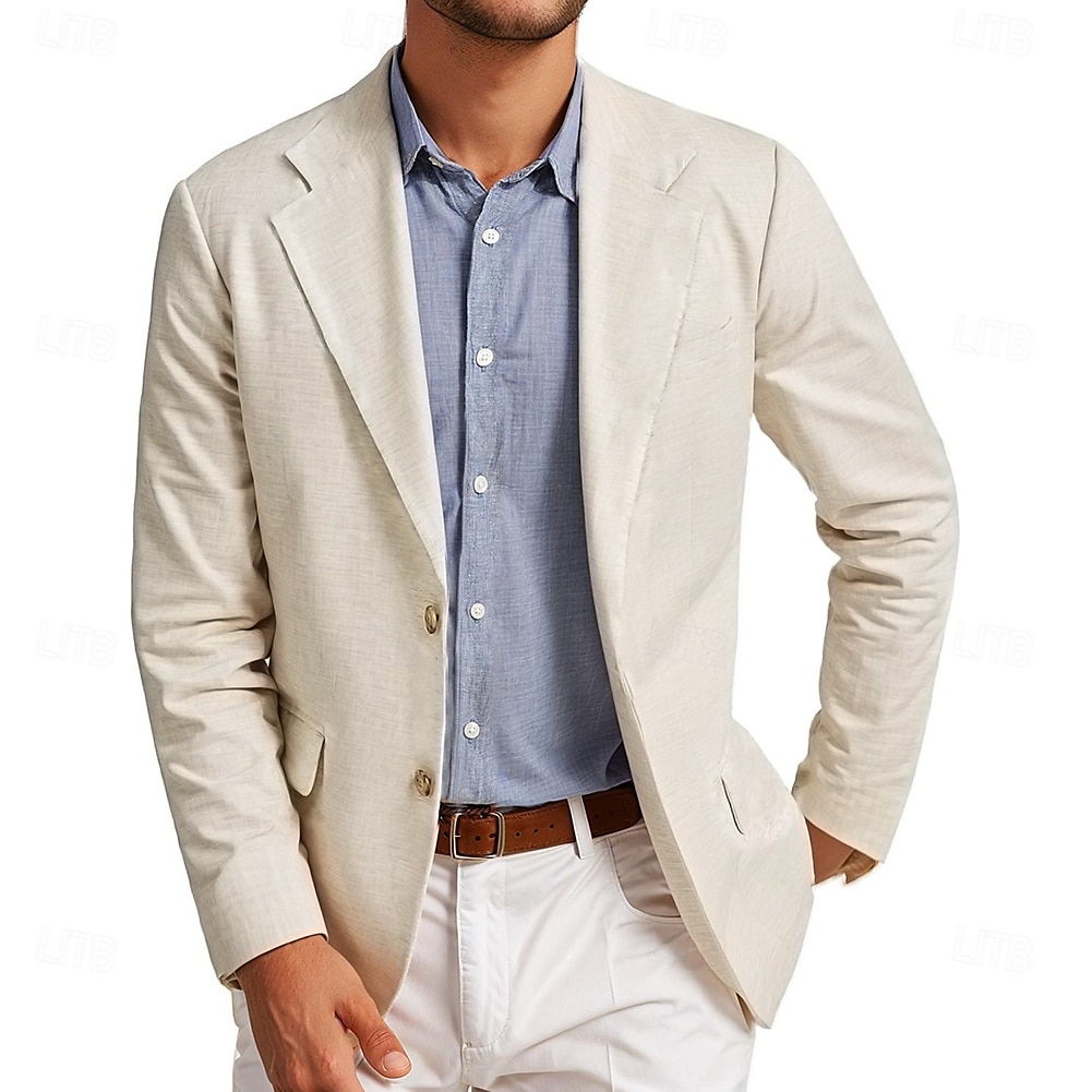 Herren Leinen Blazer Mode Casual Sommer Einfarbiger Blazer Beige Standard Passform Einreiher mit zwei Knöpfen 2025 - $75.99 –P1