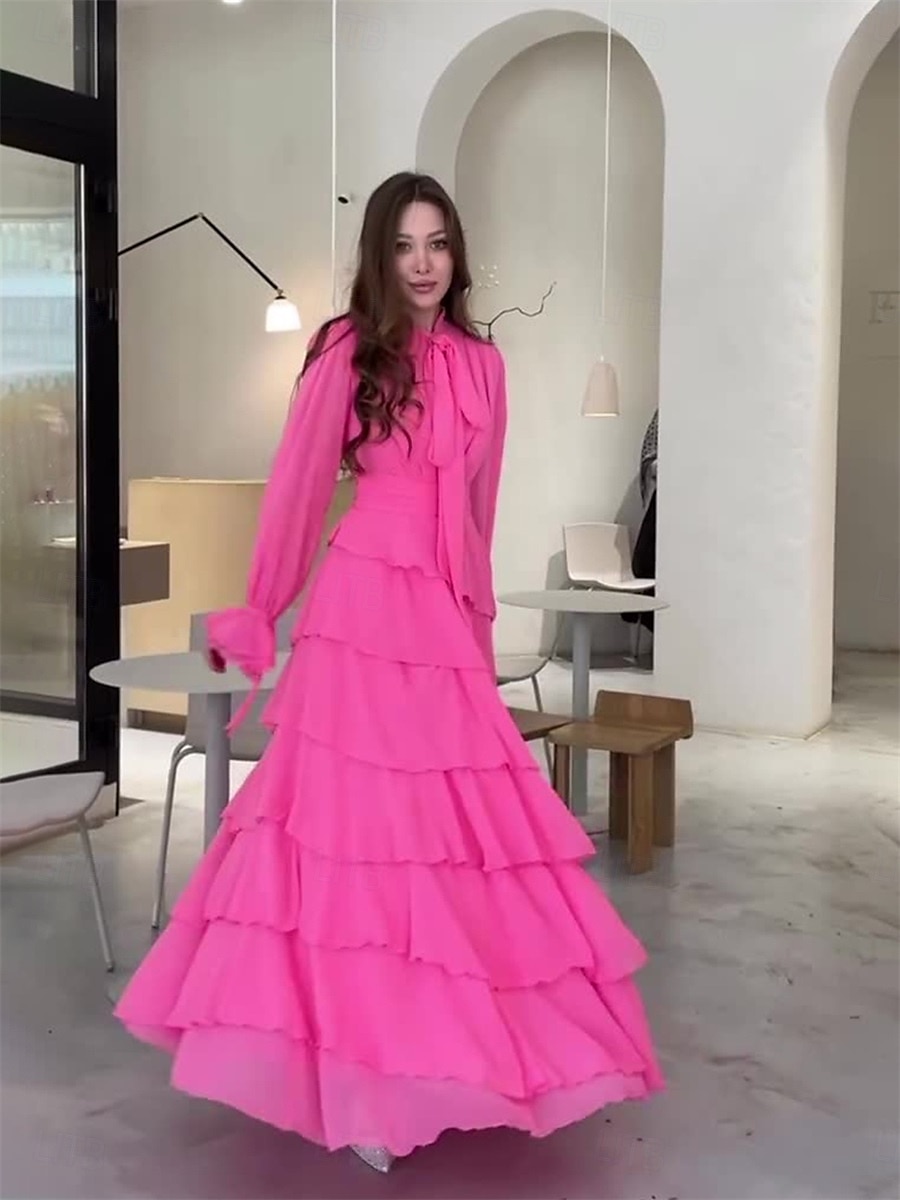 A-Linje Quinceanera Klänningar Elegant Klänning Formell Bröllop Golvlängd Lång Ärmar Hög Hals Chiffon med Volanger 2025 - $79.99 –P5