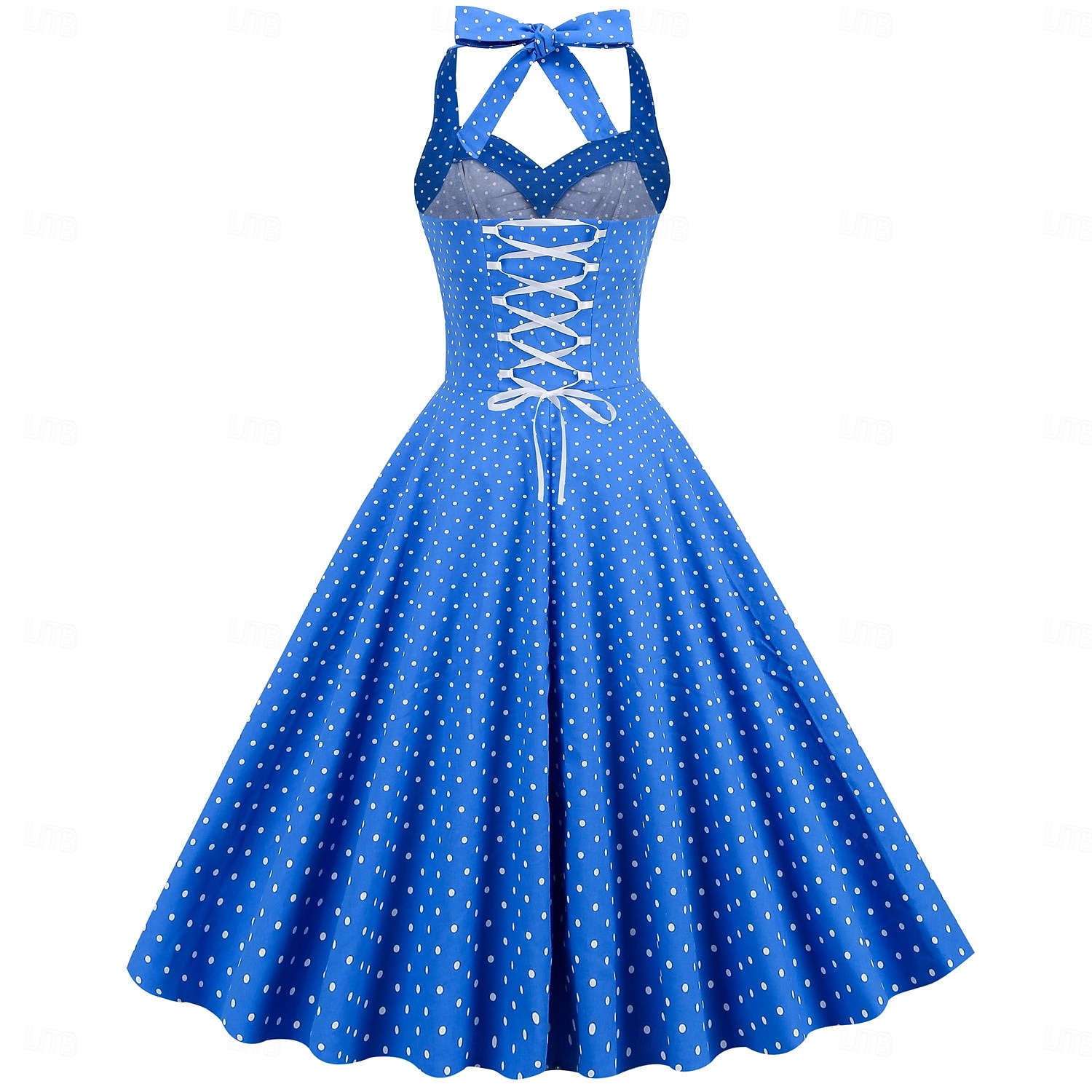 cross-border hot sale retro polka dot halter neck halter strap slim slim waist palace swing dress women europe and america 2025 - $35.99 –P18
