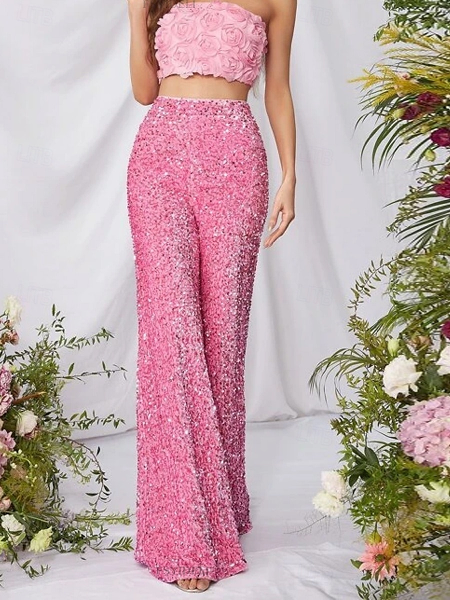 Pantalons Baggy en Coton Lin Femme Chino à Jambes Larges Mode Streetwear Longueur Complète Taille Haute Uni Sequins Confort Doux Agréable Micro-élastique Extérieur Soirée Rue Noir Rose Rouge Été de 2025 ? $39.99 –P2