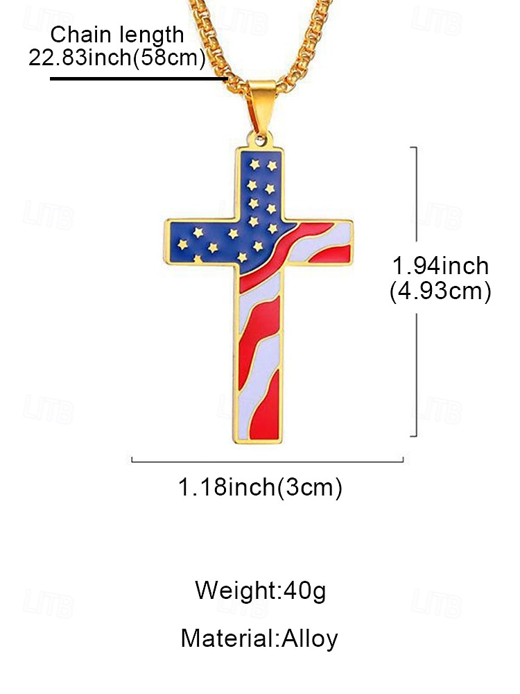 2026年 アメリカ合衆国250周年男性用アメリカ国旗クロスペンダントネックレス – ゴールドおよびシルバー調、USA国旗デザイン、カジュアル＆スタメンウェアにふさわしいスタイリッシュでトレンディ  コレクション – $11.99 –P8