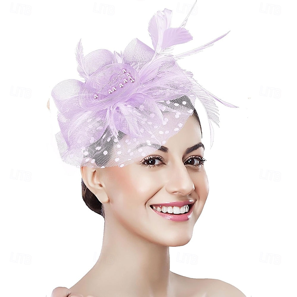 غطاء للرأس ريشة صاف قبعة فيدورا زفاف حفلة ليلية حفلة شاي سباق خيول كوكتيل عتيق لطيف مع ريش خوذة أغطية الرأس 2025 - $48.99 –P15