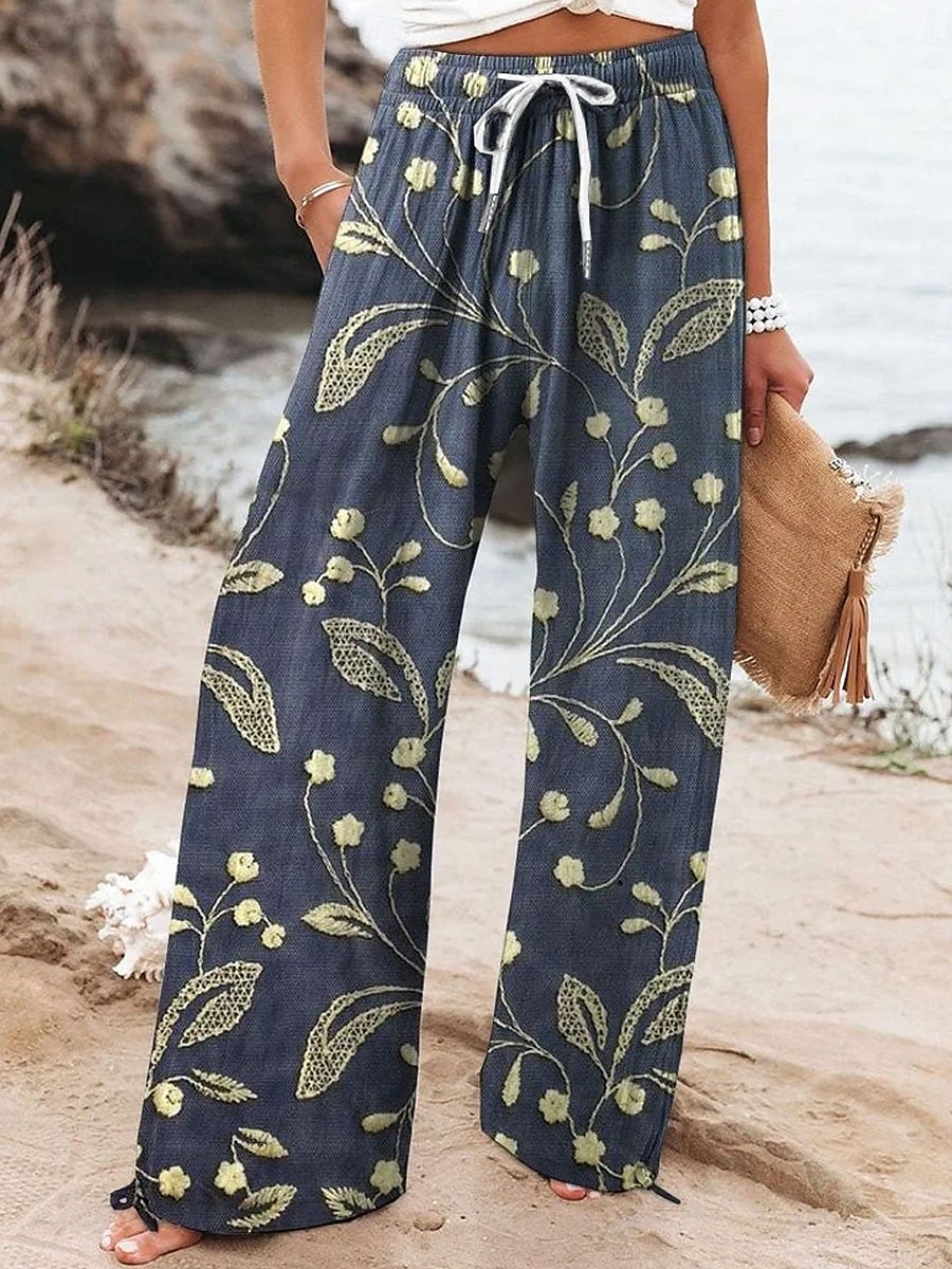 Pentru femei Picior Larg chinez Pantaloni largi Vacanță Modă De Bază Lungime totală Talie Înaltă Floral Grafic Imprimare Termic cald Respirabil Απαλό Micro-elastic Oficial Vacanță Stradă Roz 2025 - $24.99 –P3