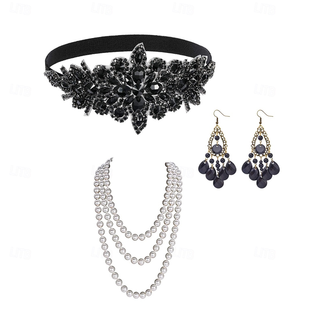 1920-as évek A nagy Gatsby Flapper fejpánt Gyöngyös karkötő Fülbevaló A nagy Gatsby Toll Retro Csillogó glitter Kristály / Strassz Női Farsang Valentin nap Álarcos mulatság Party estélyi viselet 2025 - $21.99 –P5