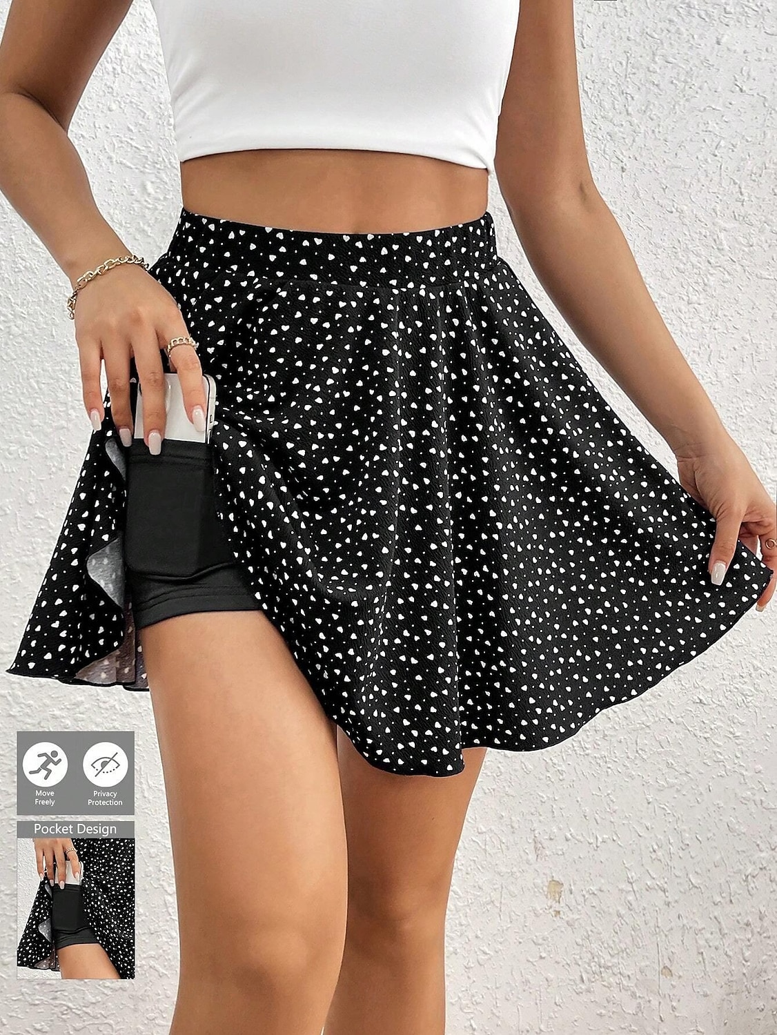 Jupe courte pour femmes culottes slim mode décontractée mini jupes taille haute graphique pois micro-élastique quotidien noir rouge bleu marine été polyester de 2025 ? $19.99 –P4
