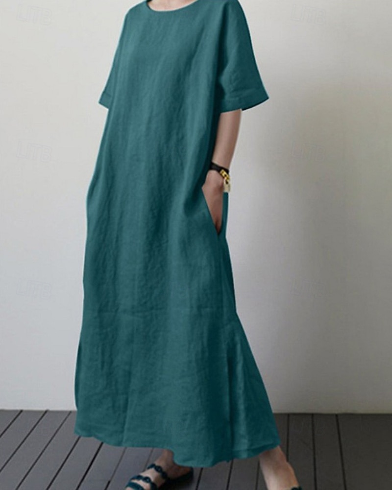 Per donna Abito Midi Abito a Tubino Classico Moderno Quotidiano Vacanza Ferie Vestibilità regolare Semplice Manica Corta Girocollo Nero Giallo Verde Estate del 2026 a $24.99 –P5