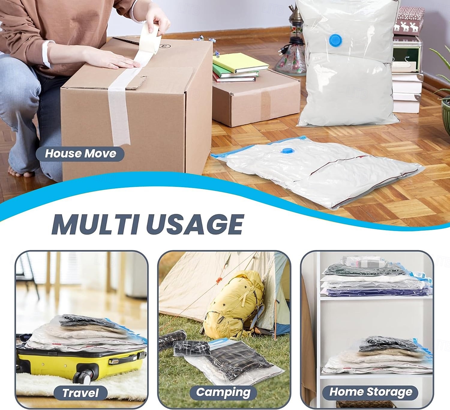 Sacs de voyage sous vide avec fermeture à pompe, sacs pour vêtements, couvertures, rangement peu encombrant, format cabine, sacs d'emballage de compression pour bagages et valises de 2025 ? $15.99 –P5