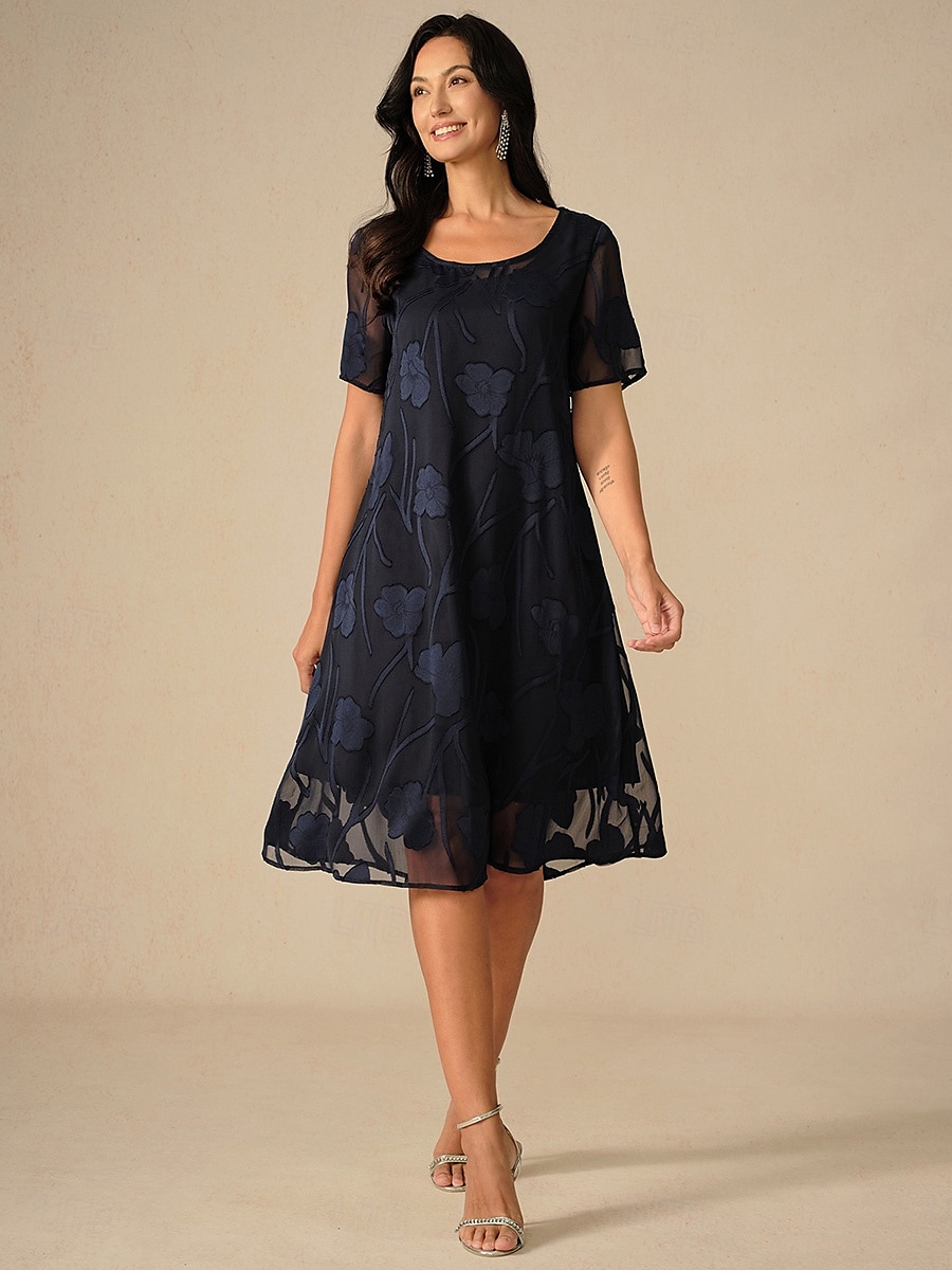 Pentru femei Rochii Lungime Genunchi Rochii din Șifon Elegant Casual Potrivire Largă Floral Manșon scurt Stil Nautic Bleumarin Vară 2025 - $55.99 –P3