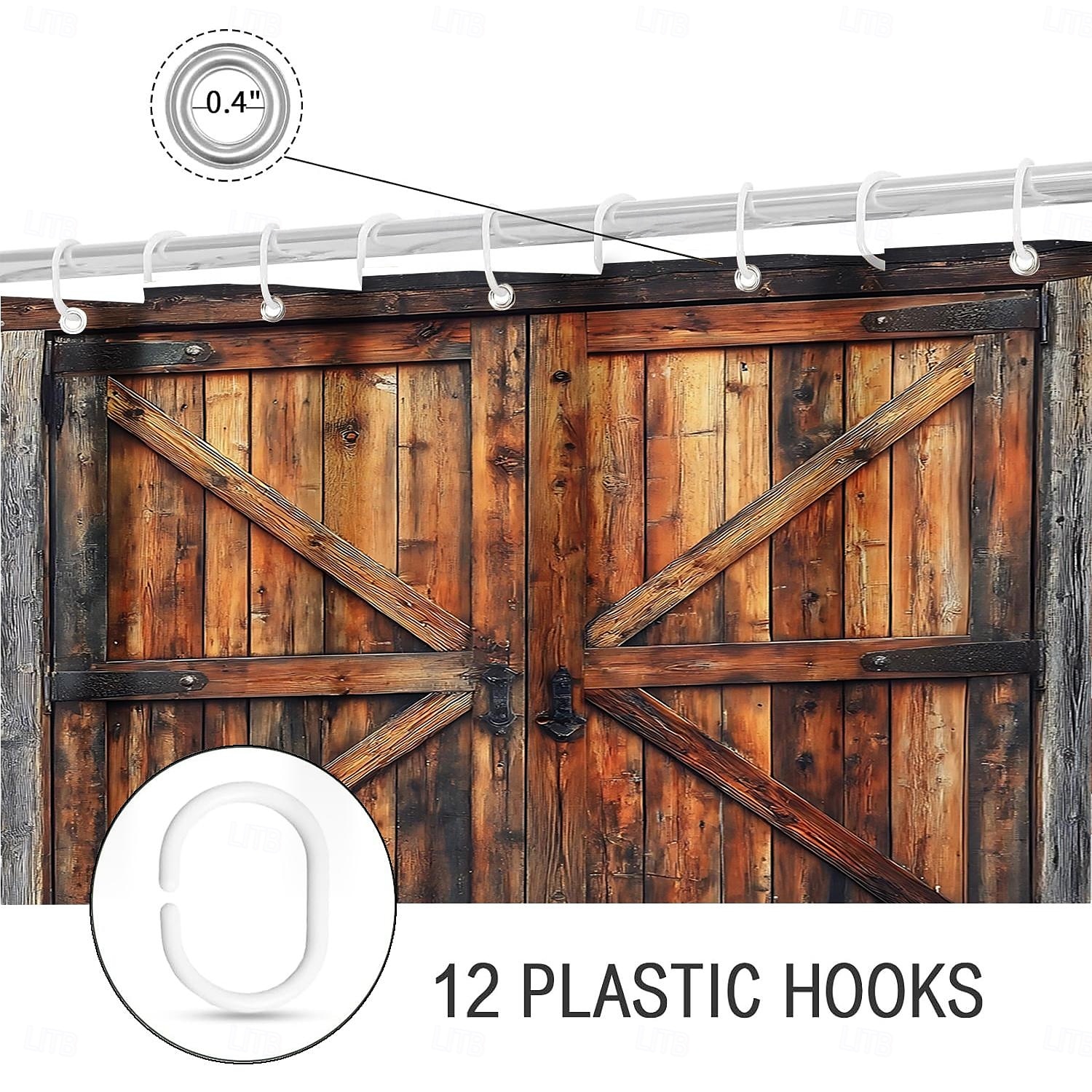 Shower Curtain with 12 Hooks 180cm*180cm(70"*70") Polyester Machine Washable Waterproof Vintage Fake Door Barn Pattern 2025 - $19.99 –P9