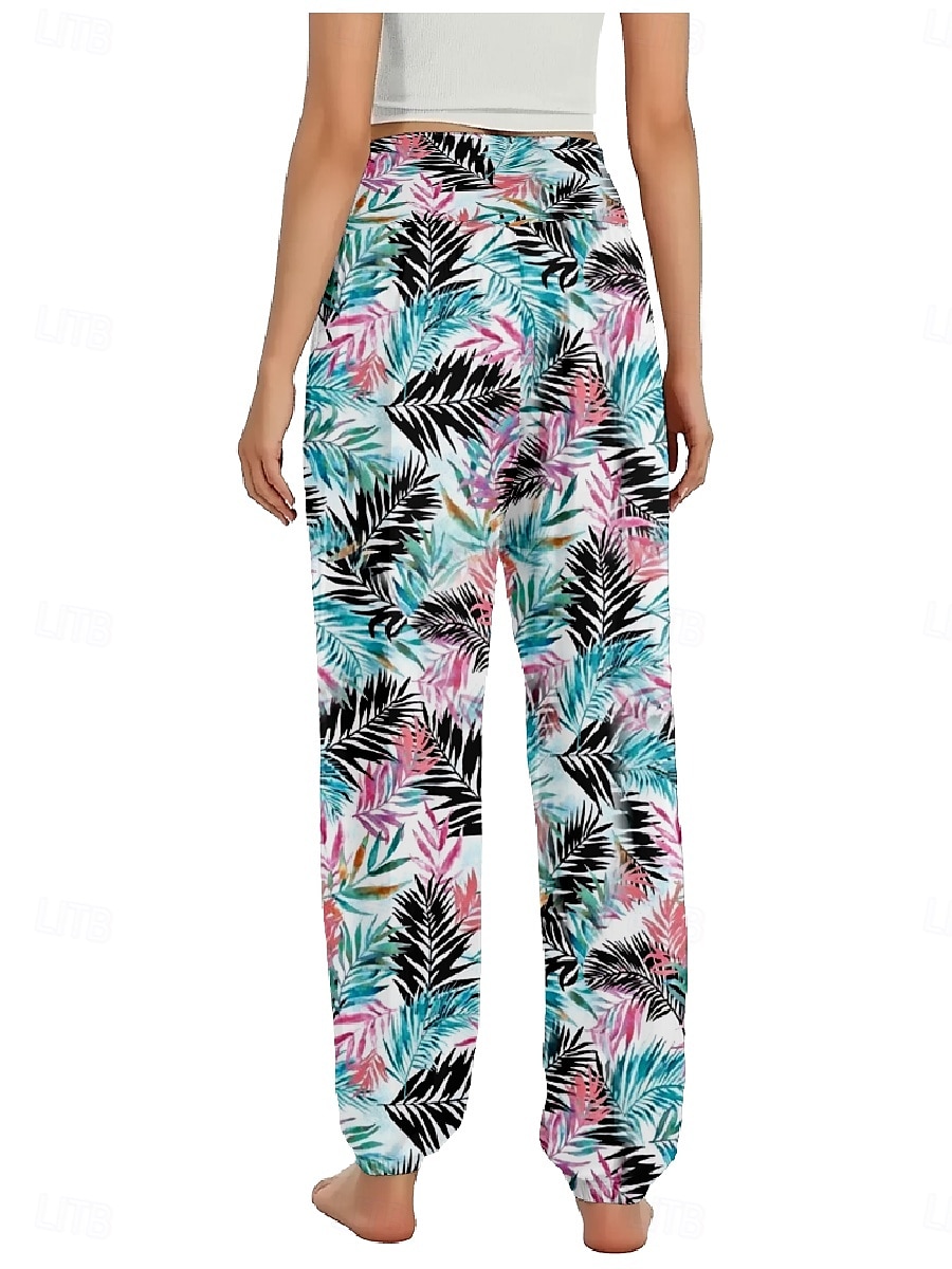 Per donna Pantaloni ispirati al lino Gamba larga Pantaloni Stile Etnico Casual Boho Lunghezza intera Vita Alta Floreale Foglia Tropicale Tasca Elastico in vita Stampa Traspirabilità Morbido del 2025 a $21.99 –P14