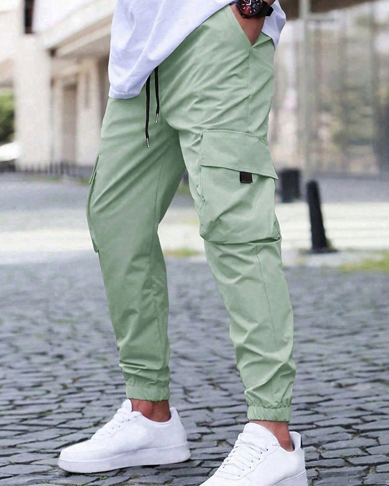 Homens Calças Cargo Calças Cintura elástica Bolso multi Tecido Secagem Rápida Vestível Comprimento total Diário Casual Preto Verde Claro de 2025 por $22.99 –P10