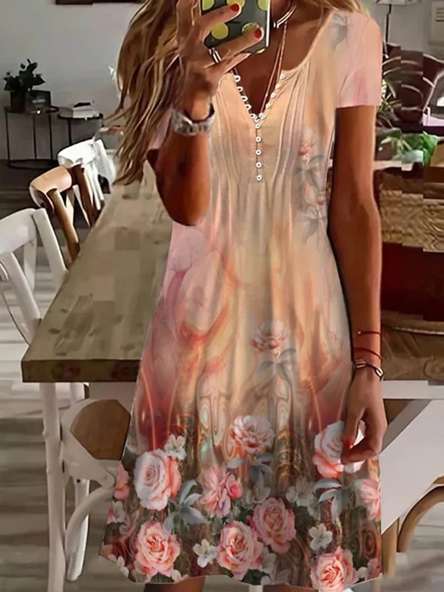 Per donna Mini Abito Abito a trapezio Abito Estivo Casual Quotidiano Vestibilità regolare Grafico Manica Corta Collo a V Nero Bianco Rosa Verde Estate del 2026 a $31.99 –P5