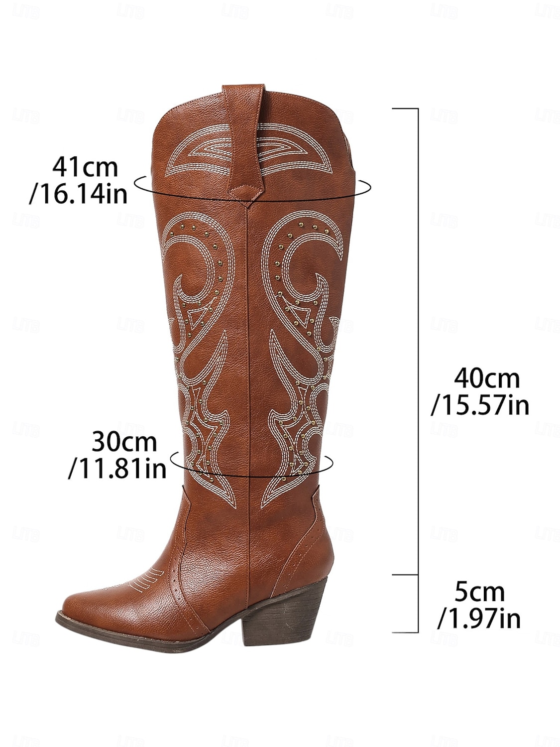 cizme de cowboy occidentale de damă cu design brodat – cizme elegante maro cu toc bloc pentru festivaluri de muzică, îmbrăcăminte casual și evenimente în aer liber 2025 - $64.99 –P8