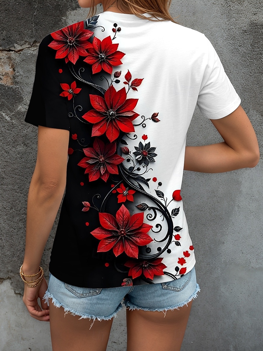 Femmes T-shirt Fleuri Graphique ancien Élégant Moderne Manche Courte Col en V Hauts Réguliers Quotidien Imprimé Jaune Rouge Bleu Violet Vert Été de 2025 ? $19.99 –P2