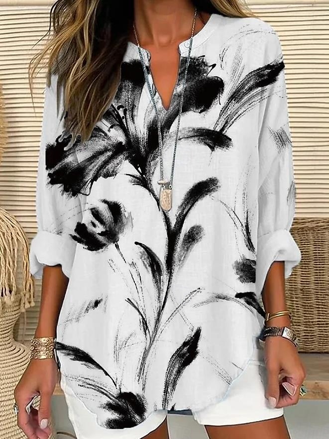 Női Blúz Tunika V Nyak Hosszú Ujjú Boho Lazac Tops Virágos Grafika Vintage Napi Romantikus Normál Tops Napi Viselés Nyomtatás Fekete Kék Lila Narancs Világosszürke 2025 - $26.99 –P1