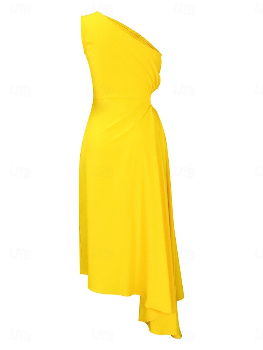 Robe Maxi Femme Robe A Ligne Couleur Unie Robes de Travail Robe Off The Shoulder Formelle Fête de Travail Coupe Régulière Simple Une Épaule Jaune Rouge Vert Été Printemps de 2025 ? $39.99 –P14