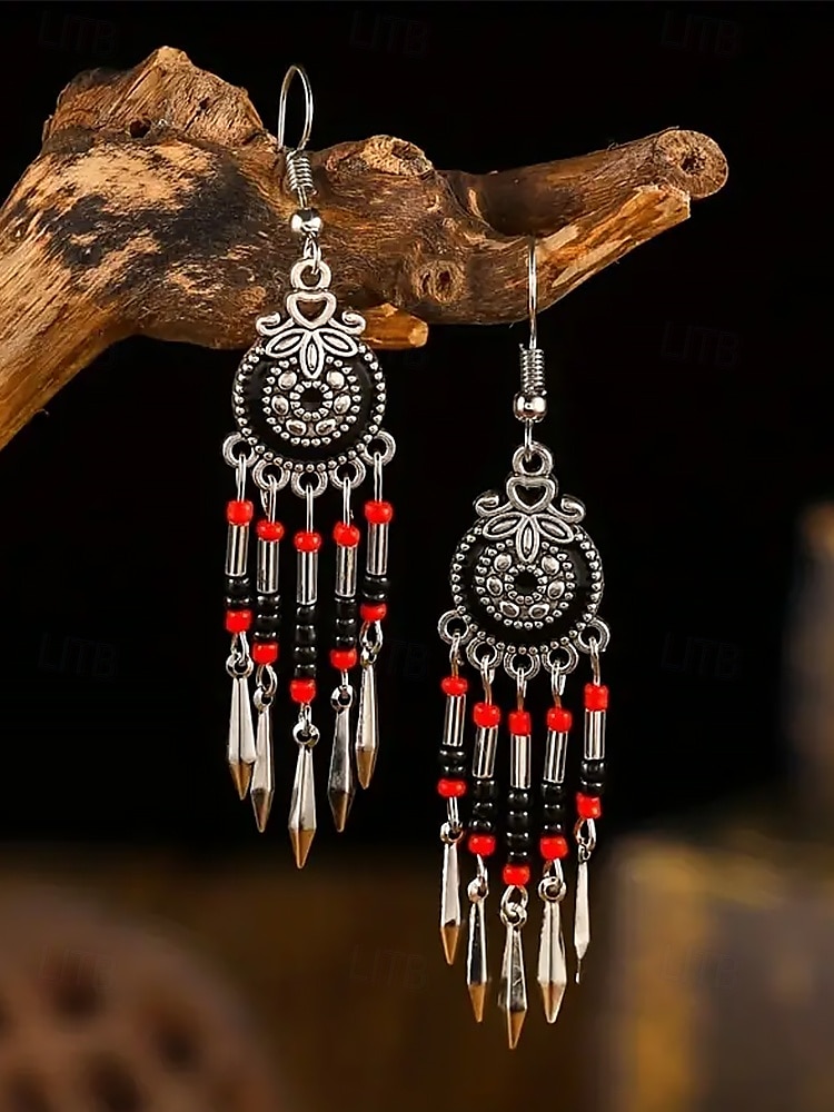 · Visací náušnice v bohémském stylu pro ženy - barevné červené a modré, tribal chic, ideální na léto, festivaly a ležérní outfity 2025 - $7.99 –P4