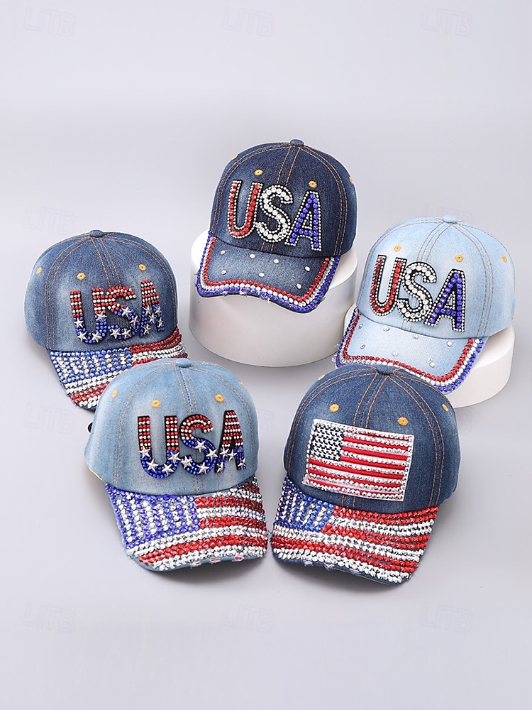 ציון landmark 250 של ארצות הברית - כובע בייסבול דמוי יהלומים – כובע לאומי נוצץ בדגל אמריקאי לנשים וגברים אביזר לבוש מתכוונן ל-4 ביולי 2026 - $18.99 –P2