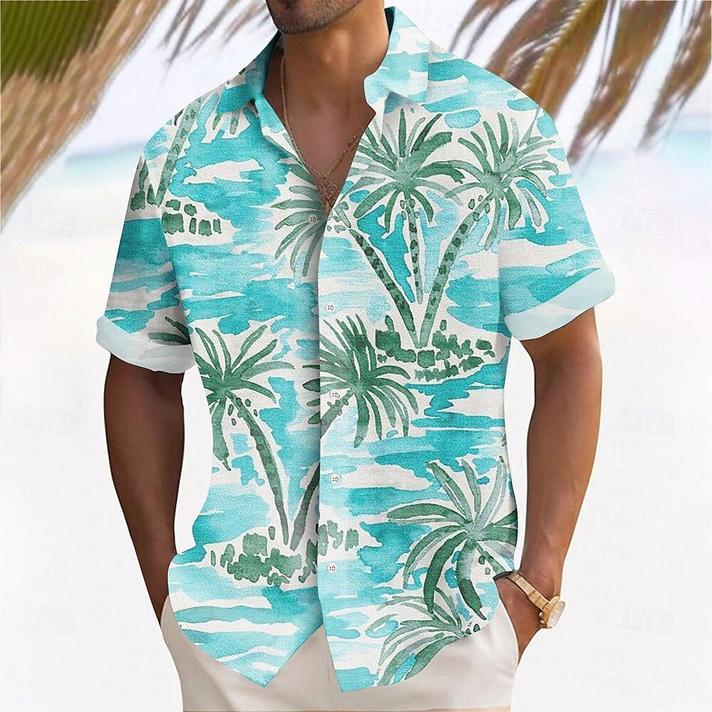 Miesten Kookospuu Trooppiset kasvit Rento paita Havaiji paita Button Up paita Lyhythihainen Havaijilainen Loma Pyhäpäivä Ranta-asut Kesä Kevät Sänkyjen avaus 3D-tulostus Pellava kuin paita Sininen 2025 - $23.99 –P1