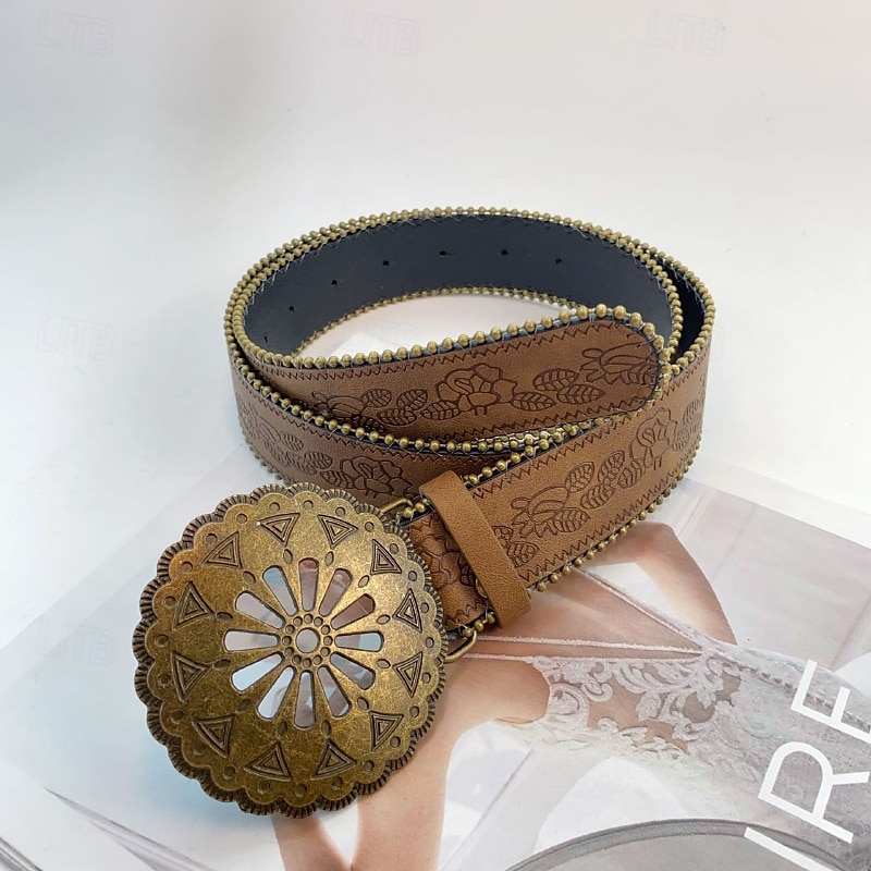Dame Belte PU Lysegul Lysebrun Kamel Brun Kakifarget Midjebelte Gate Ferie Blomstret 2025 - $16.99 –P6