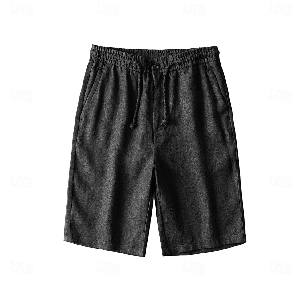 herrshorts i 100 % linne enfärgad knälång utomhus casual daglig semester etnisk stil denim blå ljus khaki oelastisk 2025 - $41.99 –P10