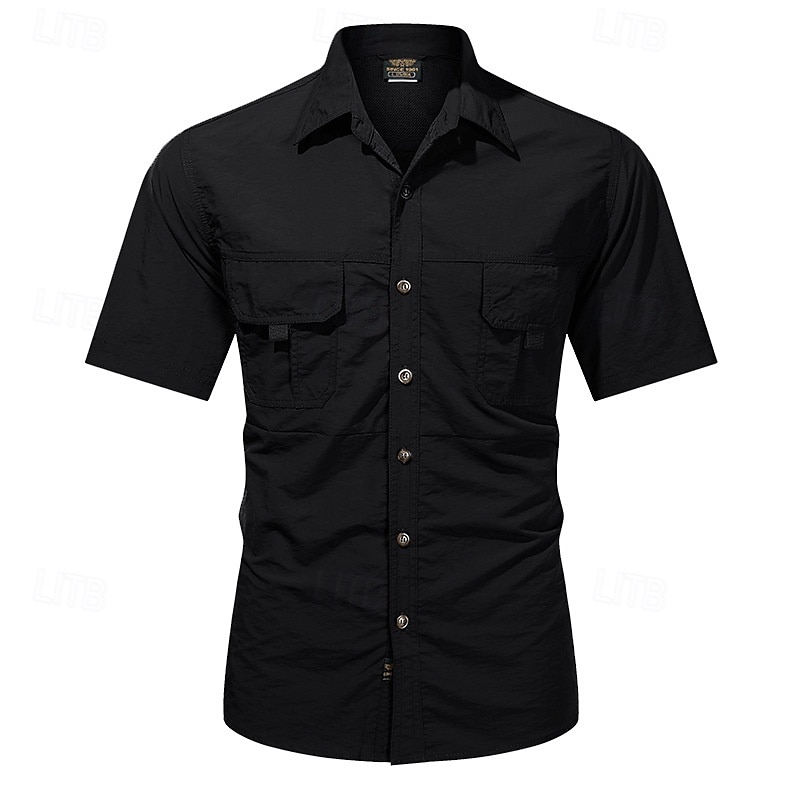 Voor heren Overhemd Zomer overhemd Normaal shirt Overhemd met knopen Cargoshirt Zwart khaki Donker Grijs Leger Groen Korte mouw Effen Overhemdkraag Vakantie Hawaii Zak Kleding 100% katoen Modieus 2025 - $25.99 –P5