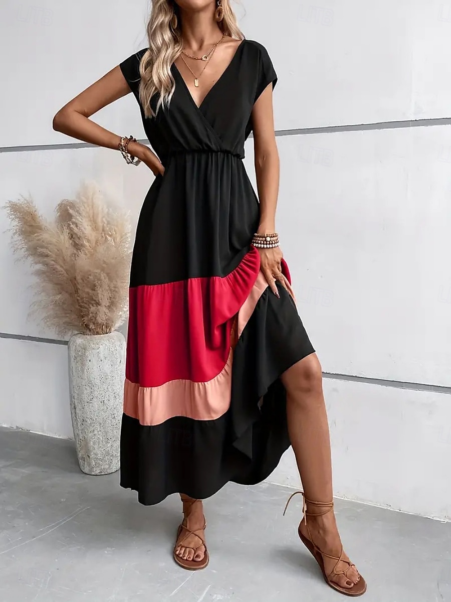 Per donna Abito maxi Abito a trapezio Casual All'aperto Uscire Spiaggia Vestibilità comoda Grafico Manica Corta Scollo a V Blu Fucsia Marrone Estate del 2025 a $39.99 –P8