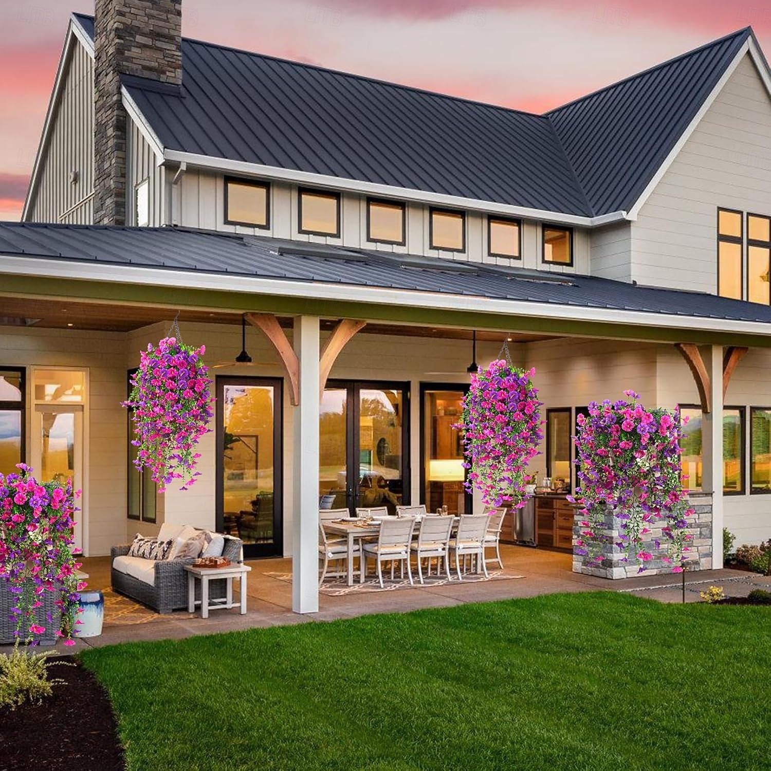 5ks umělých závěsných svlačecových květin pro venkovní UV odolné umělé petúnie realistické falešné hedvábí dlouhé liány svlačec eukalyptus pro venkovní vnitřní květináč veranda terasa domácí dekorace mix 2026 - $27.99 –P2