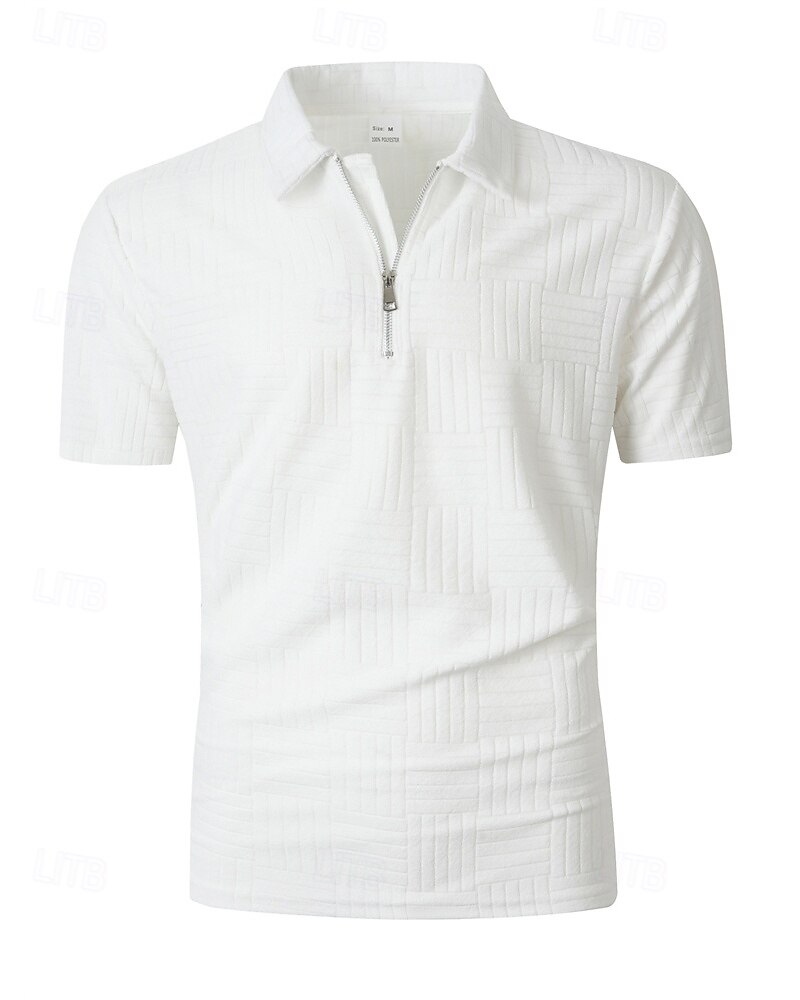 Men's Quarter Zip Polo Golf Shirt Daily Holiday Lapel Short Sleeve Fashion Basic Plain Jacquard Summer Regular Fit Black White Sky Blue Khaki Quarter Zip Polo 2025 - $20.99 –P16