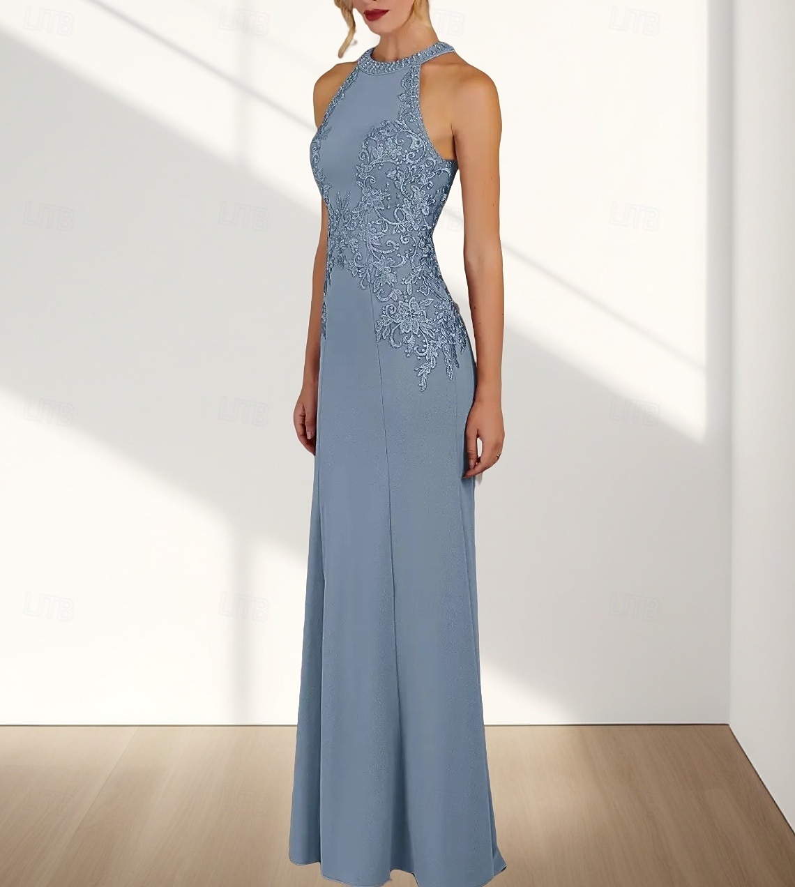 Sukienka dla druhny mermaid  trumpet dekolt zaokrąglony  dekolt halter bezrękawowa elegancka tren przesuwany  zamiatany szyfon z aplikacjami 2025 - $162.99 –P3