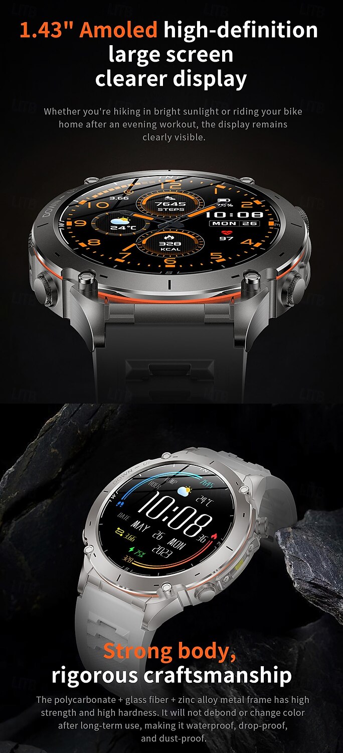 Смарт-часы GPS компас высота на открытом воздухе AMOLED 466*466 HD экран сердечный ритм Bluetooth вызов водонепроницаемые IP68 мужской смарт-браслет подарок на День матери 2026 - $92.99 –P3