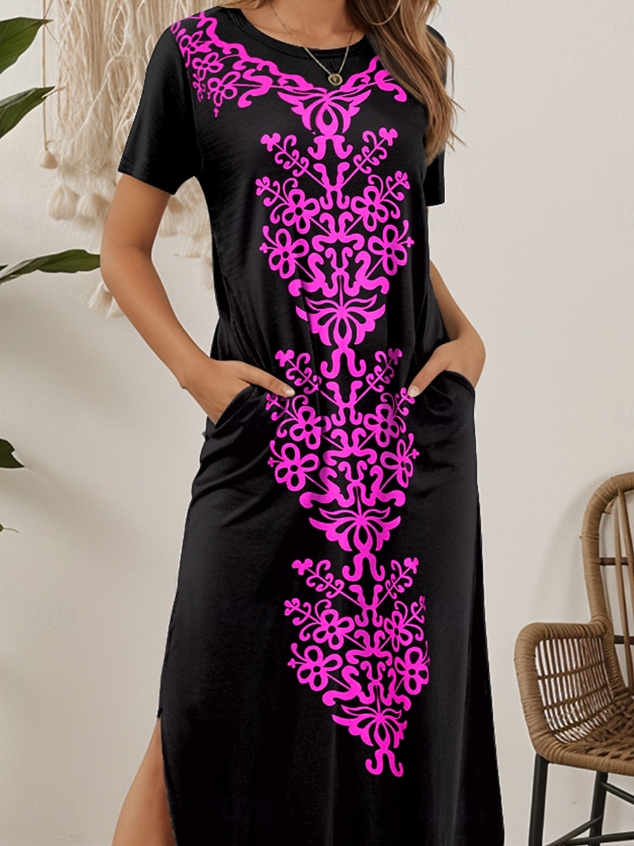 Femmes Robe Midi Robe T-Shirt Robe d'été Occasionnel Quotidien Coupe régulière Graphique Tribal Manche Courte Col ras du cou Blanche Bleu Violet Vert Été de 2025 ? $28.99 –P3