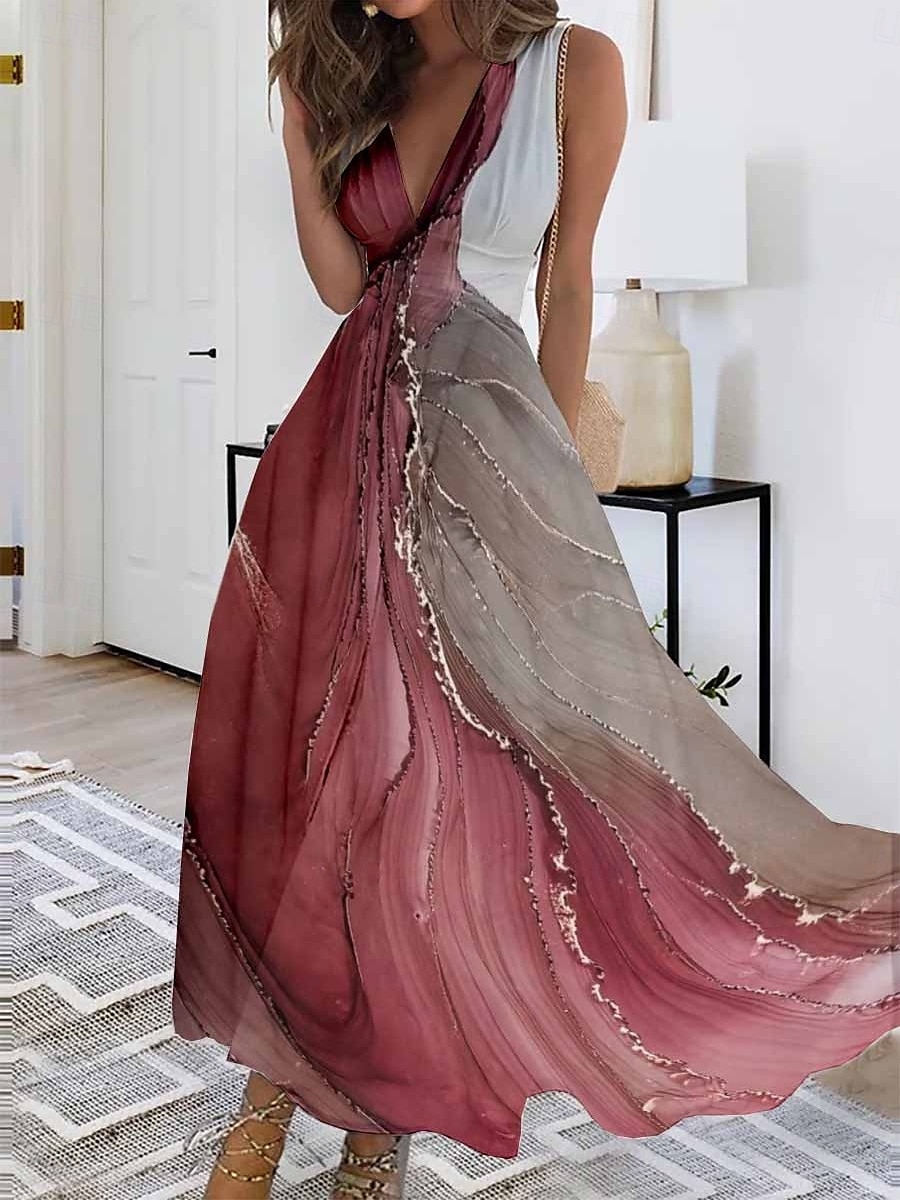 Femmes Robe Longue Maxi Robe Robe Décontractée Robe évasée Robe d'été Mode Moderne Quotidien Plage Week-end Coupe régulière A Ombre Fleuri Sans manches Col en V Noir Rouge Bleu Violet Été de 2025 ? $22.99 –P3