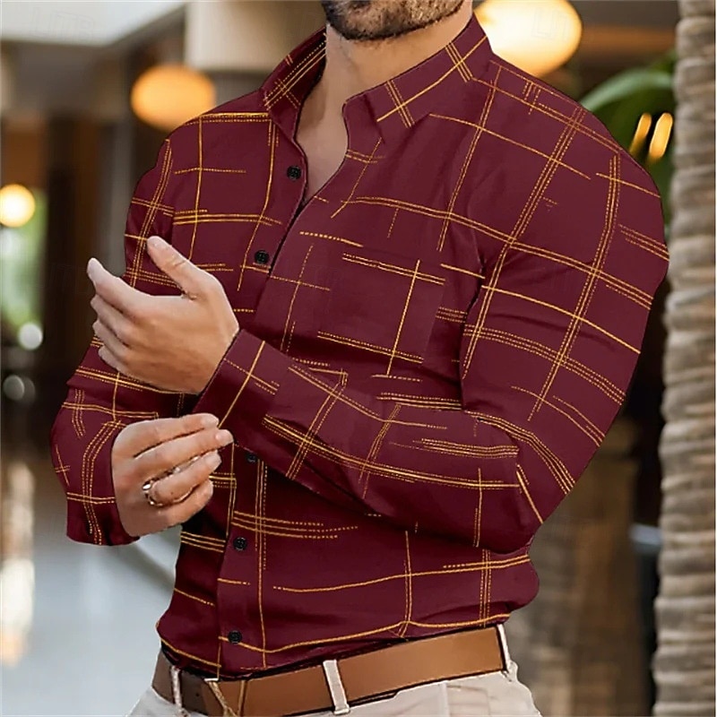 Per uomo Camicia Camicia Estiva Camicia casual Camicia da Spiaggia Camicia con Bottoni Nero Bianco Vino Blu reale Viola Manica Lunga Stampa Bavero Vacanza Camicia hawaiana Abbigliamento Poliestere del 2026 a $27.99 –P6