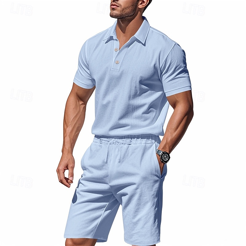 Men's Golf Shirt Golf Polos Shirts Work Casual Lapel Short Sleeve Basic Modern Plain Buttons 2 Piece Summer Regular Fit Apricot Black White Navy Blue Light Grey Army Green Golf Shirt 2025 - $32.99 –P1