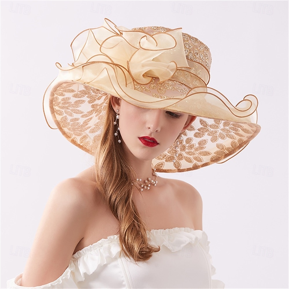 Hats Organza Sun Hat Holiday Tea Party Horse Race Cocktail Elegant Vintage Cute With Floral Headpiece Headwear 2025 - $26.99 –P1
