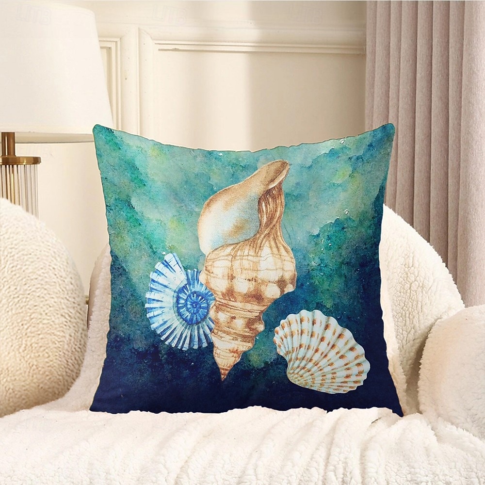 Capa de Almofada Decorativa com Conchas do Oceano 1PC Almofada Quadrada Macia para Sofá Capa de Almofada para Quarto Sala de Estar Cadeira de 2025 por $12.99 –P1
