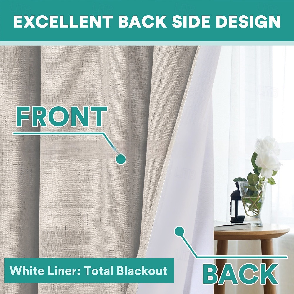 Linen Texture Curtains for Bedroom Solid 100% Blackout Thermal Insulated with White Liner Room Darkening Curtains/Draperies for Living Room Nursery 2 Pieces, W52 x L84 2025 - $56.99 –P4